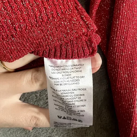 Maeve Anthropologie Blouse Womens XS Red Sparkle Cropped Holiday NWT - Picture 5 of 10